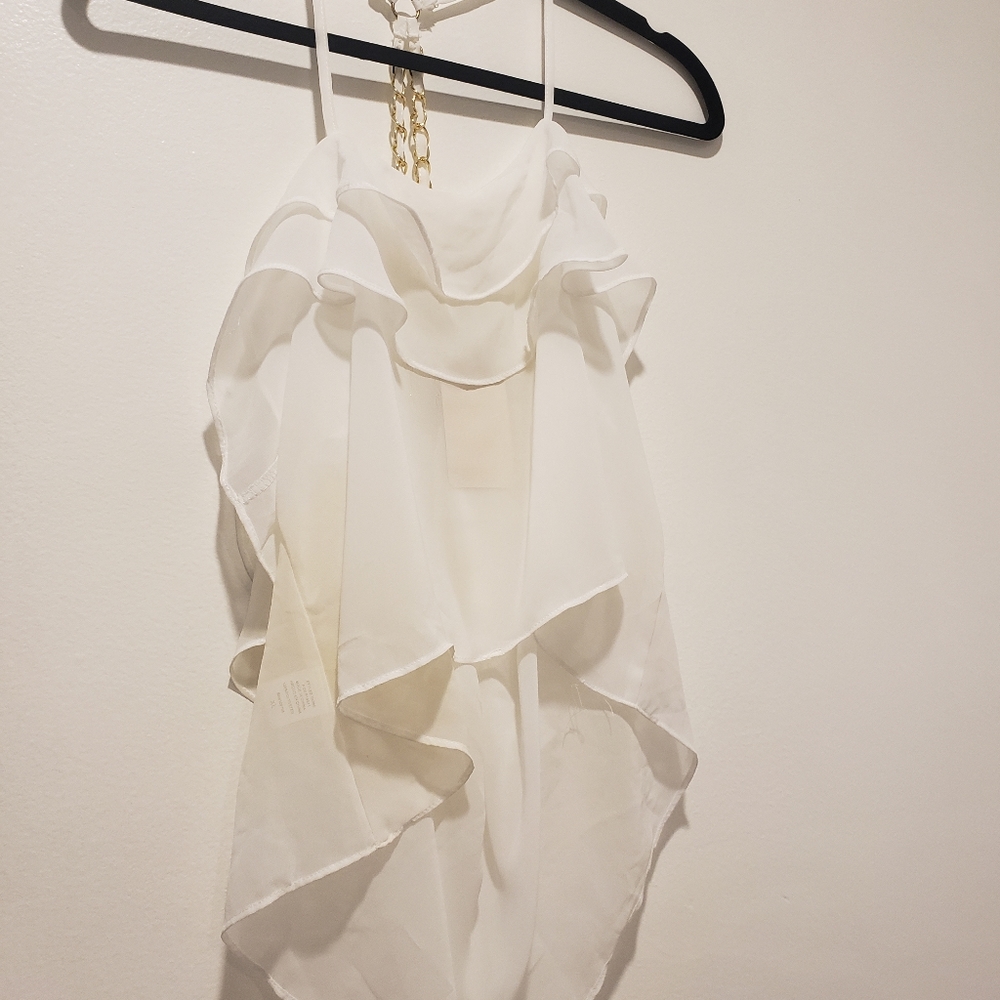 Love J White Ruffled Sheer Blouse. Size XL.